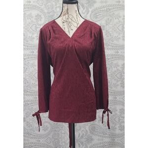Monday Fun Stitch Fix women's burgundy blouse long sleeve drawstring Size Large